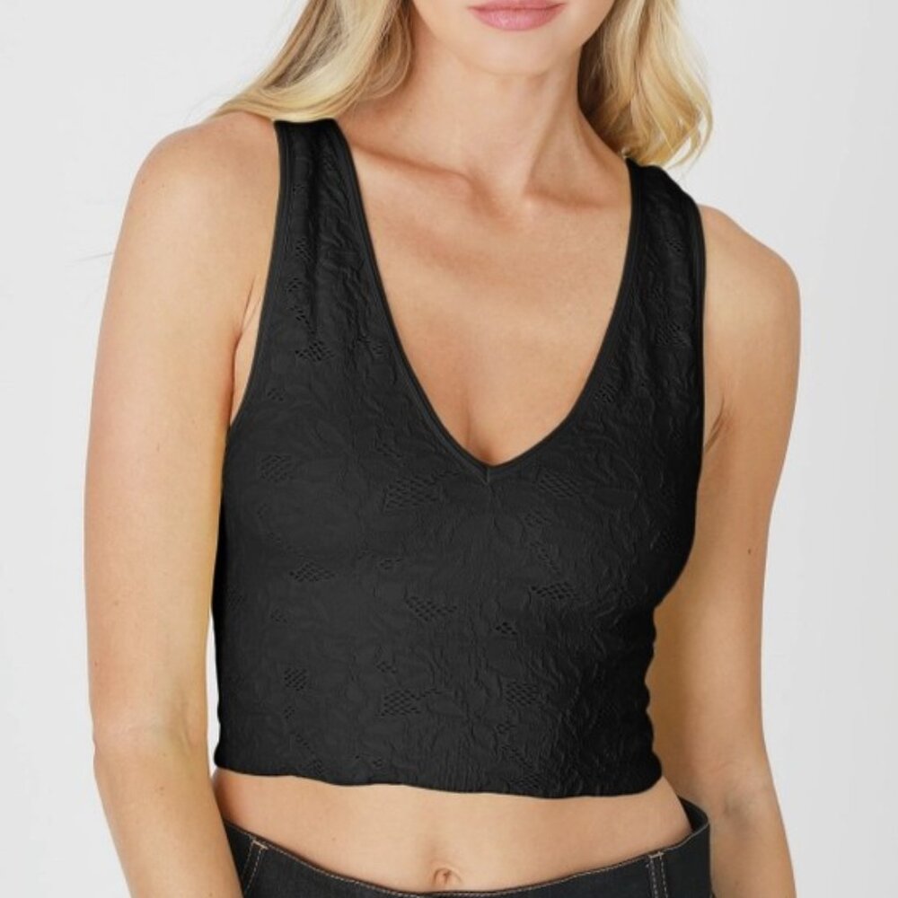 NikiBiki Layering Tank Crop, Black Lace